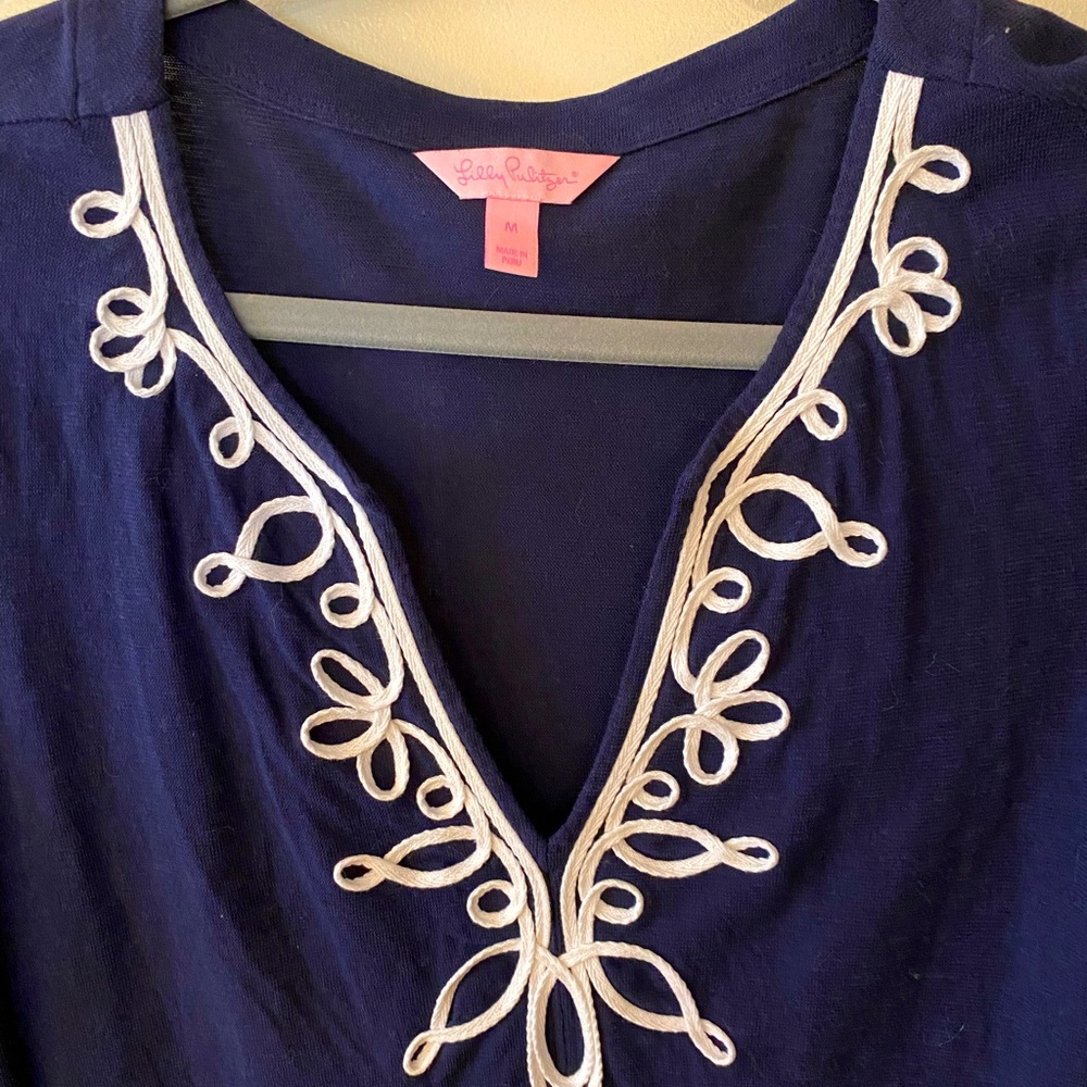 Lily Pulitzer navy long sleeve tunic style.